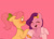 Size: 3480x2480 | Tagged: safe, artist:starburstuwu, pipp petals, posey bloom, earth pony, pegasus, pony, g5, my little pony: tell your tale, p + p = bffs, adorapipp, blushing, cute, duo, duo female, female, floating heart, floppy ears, heart, high res, holding hooves, lesbian, mare, open mouth, open smile, pink background, ship:petalbloom, shipping, simple background, smiling, wavy mouth