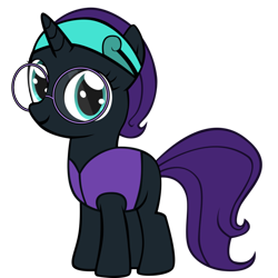 Size: 894x894 | Tagged: safe, artist:aibotnya, oc, oc only, oc:nyx, alicorn, pony, fanfic:past sins, alicorn oc, blank flank, clothes, disguise, fanfic art, female, filly, filly oc, foal, glasses, hairband, headband, horn, moon, raised hoof, simple background, slit pupils, solo, transparent background, vector, vest, wings