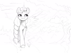Size: 2048x1536 | Tagged: safe, artist:itxi_izalith, sunny starscout, alicorn, pony, g5, artificial horn, artificial wings, augmented, horn, magic, magic horn, magic wings, race swap, sketch, smiling, solo, spread wings, sunnycorn, wings