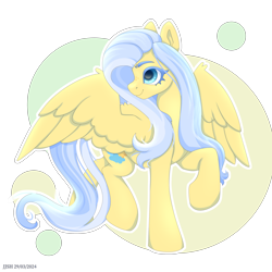 Size: 4134x4134 | Tagged: safe, artist:jjsh, oc, oc only, pegasus, pony, blue eyes, blue mane, cute, cute face, female, high res, mare, raised hoof, simple background, smiling, solo, spread wings, transparent background, turned head, wings