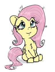 Size: 610x795 | Tagged: safe, artist:chopsticks, fluttershy, pegasus, pony, g4, cheek fluff, chest fluff, cute, doodle, ear fluff, female, looking up, mare, missing cutie mark, shyabetes, simple background, sitting, sketch, smiling, solo, stray strand, unshorn fetlocks