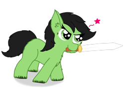 Size: 2000x1500 | Tagged: safe, artist:zeccy, oc, oc only, oc:filly anon, earth pony, pony, female, filly, fluffy, simple background, solo, sword, transparent background, weapon