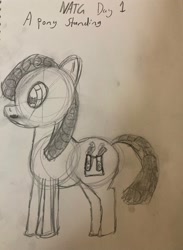 Size: 1461x2000 | Tagged: safe, artist:goldenmidnight, derpibooru exclusive, oc, oc only, oc:bubble drop, earth pony, atg 2024, female, mare, monochrome, newbie artist training grounds, sketch, solo, traditional art