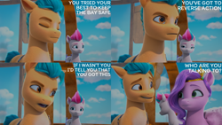 Size: 2000x1125 | Tagged: safe, edit, edited screencap, editor:quoterific, screencap, hitch trailblazer, pipp petals, zipp storm, g5, growing pains, my little pony: make your mark, my little pony: make your mark chapter 2