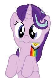 Size: 874x1294 | Tagged: safe, artist:prixy05, starlight glimmer, pony, unicorn, g4, female, flag, horn, mare, pride, pride flag, pride month, progressive pride flag, simple background, solo, transparent background, vector