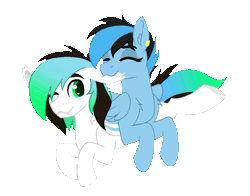 Size: 1000x783 | Tagged: safe, artist:sevenserenity, oc, oc only, oc:icylightning, bat pony, pegasus, pony, animated, biting, cute, duo, duo male and female, ear bite, female, gif, loop, male, mare, simple background, stallion, straight, tail, tail wag, transparent background