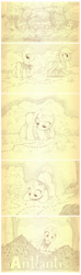 Size: 1084x3662 | Tagged: safe, artist:sherwoodwhisper, oc, oc only, oc:eri, ant, earth pony, insect, pony, unicorn, comic:antlantis, anthill, blank flank, cape, clothes, colt, comic, female, filly, foal, horn, male, mare, monochrome, scout, younger