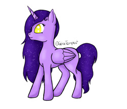 Size: 1023x874 | Tagged: safe, artist:seiratempest, oc, oc only, oc:princess seira, alicorn, pony, alicorn oc, atg 2024, concave belly, digital art, drawing, horn, newbie artist training grounds, original character do not steal, ponysona, purple mane, simple background, solo, white background, wings, yellow eyes