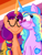 Size: 1620x2160 | Tagged: safe, artist:jesslmc16, izzy moonbow, sunny starscout, alicorn, pony, unicorn, g5, bisexual, bisexual pride flag, blushing, digital art, duo, duo female, eyes closed, female, horn, izzy rainbow, lesbian, lesbian pride flag, mane stripe sunny, mare, multicolored hair, pride, pride flag, pride month, ship:moonscout, shipping, signature, sitting, wings