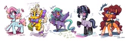 Size: 1500x500 | Tagged: safe, artist:jully-park, oc, oc only, oc:charlotte parker, oc:ella evans, oc:gera garcia, oc:kelly clark, oc:rita cantabile, earth pony, pegasus, pony, unicorn, female, horn, mare