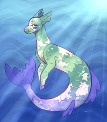Size: 2649x3000 | Tagged: safe, artist:sleepy-nova, oc, oc only, oc:angelfish, merpony, seapony (g4), blushing, bubble, crepuscular rays, fins, fish tail, flowing tail, looking at you, mermay, ocean, purple eyes, smiling, smiling at you, solo, sunlight, swimming, tail, underwater, water