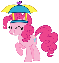 Size: 1600x1718 | Tagged: safe, artist:ryoki-fureaokibi, pinkie pie, earth pony, pony, g4, eyes closed, female, hat, mare, raised hoof, simple background, transparent background, umbrella hat, vector