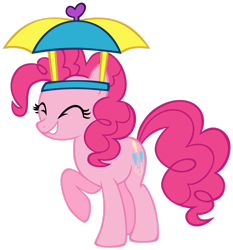 Size: 1600x1718 | Tagged: safe, artist:ryoki-fureaokibi, pinkie pie, earth pony, pony, g4, cute, eyes closed, female, hat, mare, raised hoof, simple background, transparent background, umbrella hat, vector