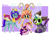 Size: 3800x2900 | Tagged: safe, artist:zendora, book fairy, madame taffytail, pipp petals, bee pony, breezie, fairy, fairy pony, original species, pony, g5, 2024, bully, bullying, bumblebipp, clothes, commission, covering head, cowering, crying, evil smile, feather, group, looking up, one eye closed, open mouth, passepartout, pipp is smol, quartet, raised hoof, sad, scarf, signature, smiling, species swap, spread wings, surrounded, tail, tongue out, unnamed breezie, unnamed character, wings