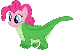 Size: 513x349 | Tagged: safe, artist:qjosh, pinkie pie, alligator, pony, g4, character to character, female, simple background, solo, transformation, transformation sequence, white background