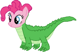 Size: 510x356 | Tagged: safe, artist:qjosh, gummy, pinkie pie, alligator, pony, g4, character to character, female, simple background, solo, transformation, transformation sequence, white background
