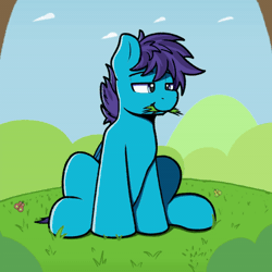 Size: 600x600 | Tagged: safe, artist:sefastpone, oc, oc only, oc:open air, butterfly, pegasus, pony, animated, commission, eating, gif, grass, grazing, herbivore, horses doing horse things, male, outdoors, pegasus oc, solo, stallion, ych result, your character here