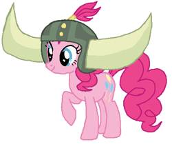 Size: 508x424 | Tagged: safe, artist:qjosh, pinkie pie, earth pony, pony, g4, female, helmet, honorary yak horns, horned helmet, pony to yak, simple background, solo, transformation, transformation sequence, viking helmet, white background