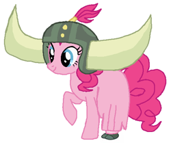 Size: 514x429 | Tagged: safe, artist:qjosh, pinkie pie, earth pony, pony, yak, g4, female, helmet, honorary yak horns, horned helmet, pony to yak, solo, transformation, transformation sequence, viking helmet