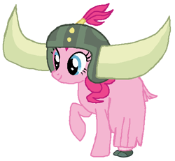 Size: 463x428 | Tagged: safe, artist:qjosh, pinkie pie, earth pony, pony, yak, g4, female, helmet, honorary yak horns, horned helmet, pony to yak, solo, transformation, transformation sequence, viking helmet