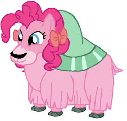 Size: 434x411 | Tagged: safe, artist:qjosh, pinkie pie, yak, g4, female, pinkie yak, pony to yak, solo, species swap, transformation, transformation sequence, yakified