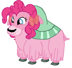 Size: 444x417 | Tagged: safe, artist:qjosh, pinkie pie, yak, g4, female, pinkie yak, pony to yak, simple background, solo, species swap, transformation, transformation sequence, white background, yakified