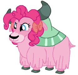 Size: 453x437 | Tagged: safe, artist:qjosh, pinkie pie, yak, female, horns, pinkie yak, pony to yak, solo, species swap, transformation, transformation sequence, yakified