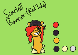 Size: 954x679 | Tagged: safe, artist:nukepony360, oc, oc only, oc:scarlett banner, earth pony, bandana, bust, clothes, ear piercing, earring, female, green background, jewelry, mare, piercing, pirate, portrait, shirt, simple background, solo