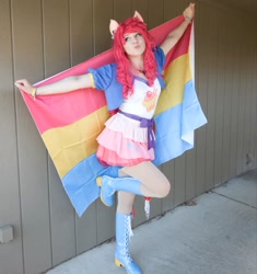 Size: 1080x1151 | Tagged: safe, kotobukiya, pinkie pie, human, clothes, cosplay, costume, female, irl, irl human, kotobukiya pinkie pie, pansexual pride flag, photo, pride, pride flag