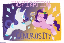 Size: 10033x6688 | Tagged: safe, artist:comicmaker, pipp petals, rarity, pegasus, pony, unicorn, g4, g5, blushing, cellphone, cloven hooves, diadem, duo, duo female, element of generosity, eyes closed, female, flying, generational ponidox, grin, horn, jewelry, mare, open mouth, open smile, phone, pipp and her heroine, pipp's phone, regalia, selfie stick, signature, smartphone, smiling, spread wings, tail, touching hooves, unshorn fetlocks, wings