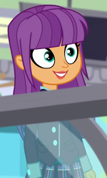 Size: 993x1652 | Tagged: safe, screencap, ginger owlseye, equestria girls, g4, my little pony equestria girls: summertime shorts, shake things up!, background human, clothes, cropped, crystal prep academy uniform, cute, female, school uniform, smiling