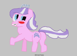 Size: 1432x1036 | Tagged: safe, artist:coltfan97, diamond tiara, earth pony, pony, g4, 1000 hours in ms paint, blushing, butt, diamond buttiara, female, filly, foal, gray background, plot, simple background, solo