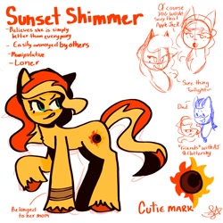 Size: 1400x1400 | Tagged: safe, artist:comicmaker, argyle starshine, sunset shimmer, earth pony, pony, my little pony: friendship makes its mark, g4, g5, my little pony: make your mark, alternate universe, father and child, father and daughter, female, female focus, g4 to g5, generation leap, glasses, looking sideways, male, mare, open mouth, race swap, redesign, reference sheet, signature, solo focus, sunset shimmer is not amused, tail, unamused, unshorn fetlocks, wristband