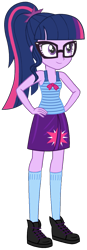 Size: 483x1387 | Tagged: safe, artist:fireluigi29, sci-twi, twilight sparkle, human, equestria girls, g4, clothes, cutie mark on clothes, glasses, hair, ponytail, shoes, skirt, sleeveless, socks, tank top