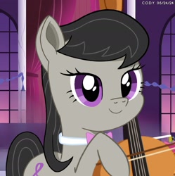 Size: 1980x1986 | Tagged: safe, artist:codenamekid, octavia melody, earth pony, pony, g4, background pony, cel shading, cello, cute, cutie mark, grand galloping gala, looking at you, musical instrument, octavia's bowtie, shading, smiling, smiling at you, solo