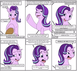 Size: 2496x2324 | Tagged: safe, artist:termyotter, starlight glimmer, pony, unicorn, g4, angry, atg 2024, comic, dialogue, horn, newbie artist training grounds, offscreen character, speech bubble