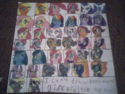 Size: 640x480 | Tagged: safe, artist:princessshannon07, apple bloom, applejack, cheerilee, cup cake, derpy hooves, diamond tiara, fluttershy, mayor mare, medley, pinkie pie, rainbow dash, rarity, scootaloo, silver spoon, spitfire, sweetie belle, twilight sparkle, zecora, alicorn, earth pony, pegasus, pony, unicorn, g1, :o, alternate design, cutie mark crusaders, discorded, eyeshadow, female, filly, foal, glasses, gritted teeth, horn, hypno dash, hypno pie, hypnojack, hypnority, hypnoshy, hypnosis, hypnotized, makeup, mane six, mare, open mouth, pink lightning, sonic design, teeth