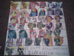 Size: 640x480 | Tagged: safe, artist:princessshannon07, apple bloom, applejack, cheerilee, cup cake, derpy hooves, diamond tiara, fluttershy, mayor mare, medley, pinkie pie, rainbow dash, rarity, scootaloo, silver spoon, spitfire, sweetie belle, twilight sparkle, zecora, alicorn, earth pony, pegasus, pony, unicorn, g1, g4, :o, alternate design, cutie mark crusaders, discorded, eyeshadow, female, filly, foal, glasses, gritted teeth, horn, hypno dash, hypno pie, hypnojack, hypnority, hypnoshy, hypnosis, hypnotized, makeup, mane six, mare, open mouth, pink lightning, sonic design, teeth