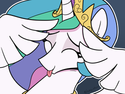 Size: 1633x1231 | Tagged: safe, artist:icey, princess celestia, alicorn, pony, g4, :p, ah eto bleh, cake, cakelestia, cute, cutelestia, female, food, mare, meme, ponified meme, sillestia, silly, silly pony, smiling, tongue out, wing hands, wings