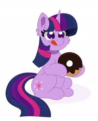 Size: 1636x2029 | Tagged: safe, artist:cinematic-fawn, twilight sparkle, pony, unicorn, cheek fluff, donut, food, horn, simple background, solo, tongue out, unicorn twilight, white background