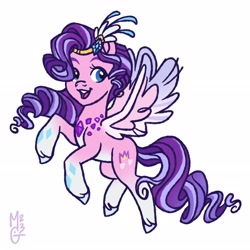 Size: 3508x3508 | Tagged: safe, artist:gmircea, pipp petals, rarity, pegasus, pony, g4, g5, colored wings, crown, female, flying, fusion, fusion:pipp petals, fusion:raripipp, fusion:rarity, jewelry, open mouth, open smile, pipp and her heroine, regalia, simple background, smiling, solo, white background, wings