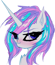 Size: 416x491 | Tagged: safe, artist:great-5, oc, oc only, oc:stargazer, angel, angel pony, original species, unicorn, blushing, female, horn, lightmare, mare, simple background, smug, solo, transparent background