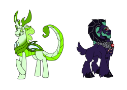Size: 1414x1000 | Tagged: safe, artist:zetikoopa, oc, oc only, oc:king scorpio, changeling, sheep, g4, green changeling, male, ram, reformed, scar, smiling, tired