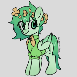 Size: 4096x4096 | Tagged: safe, artist:metaruscarlet, oc, oc only, oc:metaru scarlet, pegasus, pony, clothes, color change, cutie mark, flower, flower in hair, folded wings, gray background, pegasus oc, simple background, solo, wings