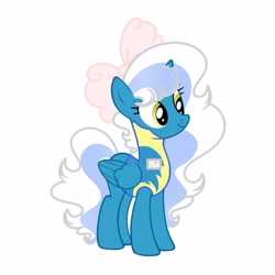 Size: 6890x6890 | Tagged: safe, artist:riofluttershy, oc, oc only, oc:fleurbelle, alicorn, pony, alicorn oc, bow, clothes, female, hair bow, horn, mare, name tag, simple background, solo, uniform, white background, wings, wonderbolts uniform, yellow eyes