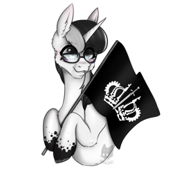 Size: 2000x2000 | Tagged: safe, artist:rainland, oc, oc only, oc:quillian inkheart, unicorn, commission, demisexual, demisexual pride flag, flag, genderfluid, genderfluid pride flag, glasses, horn, pride, pride flag, pride month, simple background, solo, splotches, the heliotries of justice, transparent background, watermark, ych result