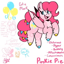 Size: 1310x1310 | Tagged: safe, artist:comicmaker, pinkie pie, rainbow dash, scootaloo, pegasus, pony, my little pony: friendship makes its mark, g4, g5, coat markings, colored hooves, eyes closed, female, filly, foal, folded wings, g4 to g5, generation leap, hooves, lidded eyes, looking back, mare, multicolored hooves, open mouth, open smile, race swap, rainbow dash is not amused, reference sheet, smiling, solo focus, tail, unamused, wings