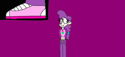 Size: 1157x529 | Tagged: safe, artist:devon13168, sugar belle, human, g4, 1000 hours in ms paint, clothes, humanized, purple background, shoes, simple background, solo, standing