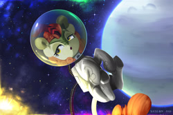 Size: 2400x1600 | Tagged: safe, artist:darksly, autumn blaze, kirin, g4, atg 2024, female, newbie artist training grounds, solo, space, space helmet, spacesuit