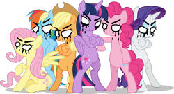 Size: 1024x556 | Tagged: safe, artist:terrebonnerobbi, applejack, fluttershy, pinkie pie, rainbow dash, rarity, twilight sparkle, pony, darkness, fresh princess and friends' poses, fresh princess of friendship, mane six, pibby, simple background, transparent background